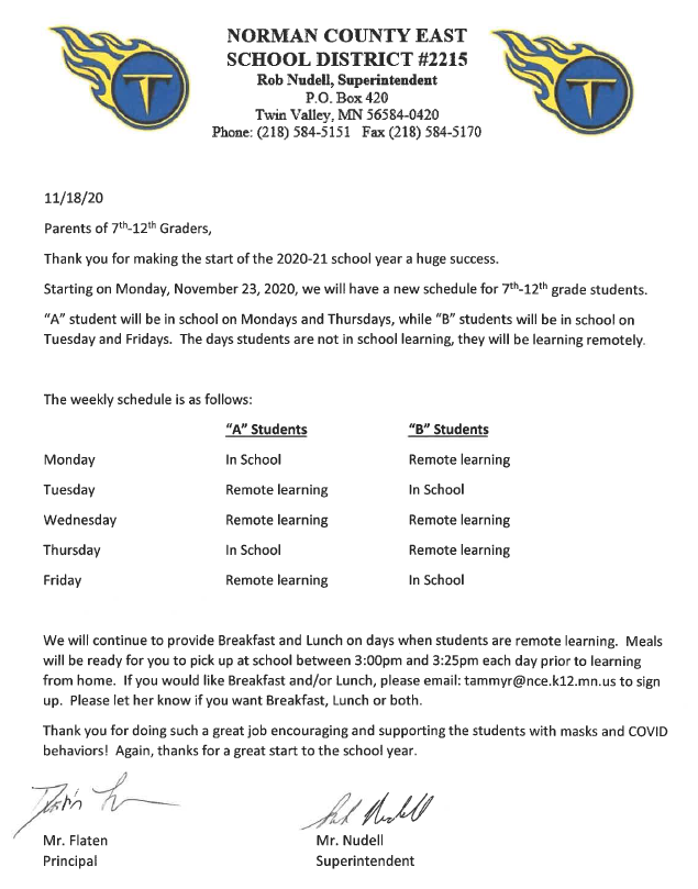 School Schedule Update