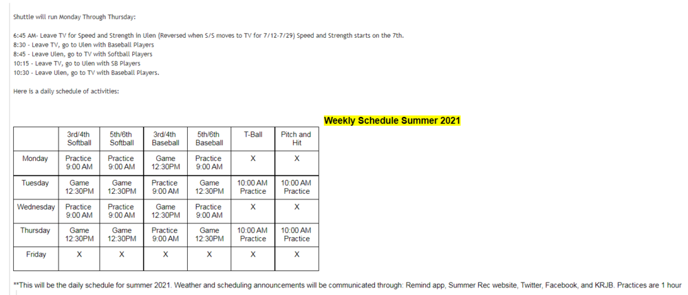 Summer Rec Schedule graphic