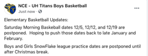 Sat. Morning Basketball is postponed till Jan.